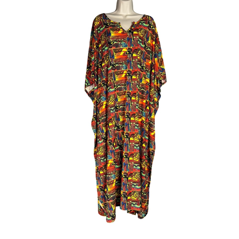 Elegant Emily African Print Kaftan Maxi Dress NWT One Size Ethnic Drape Vibrant